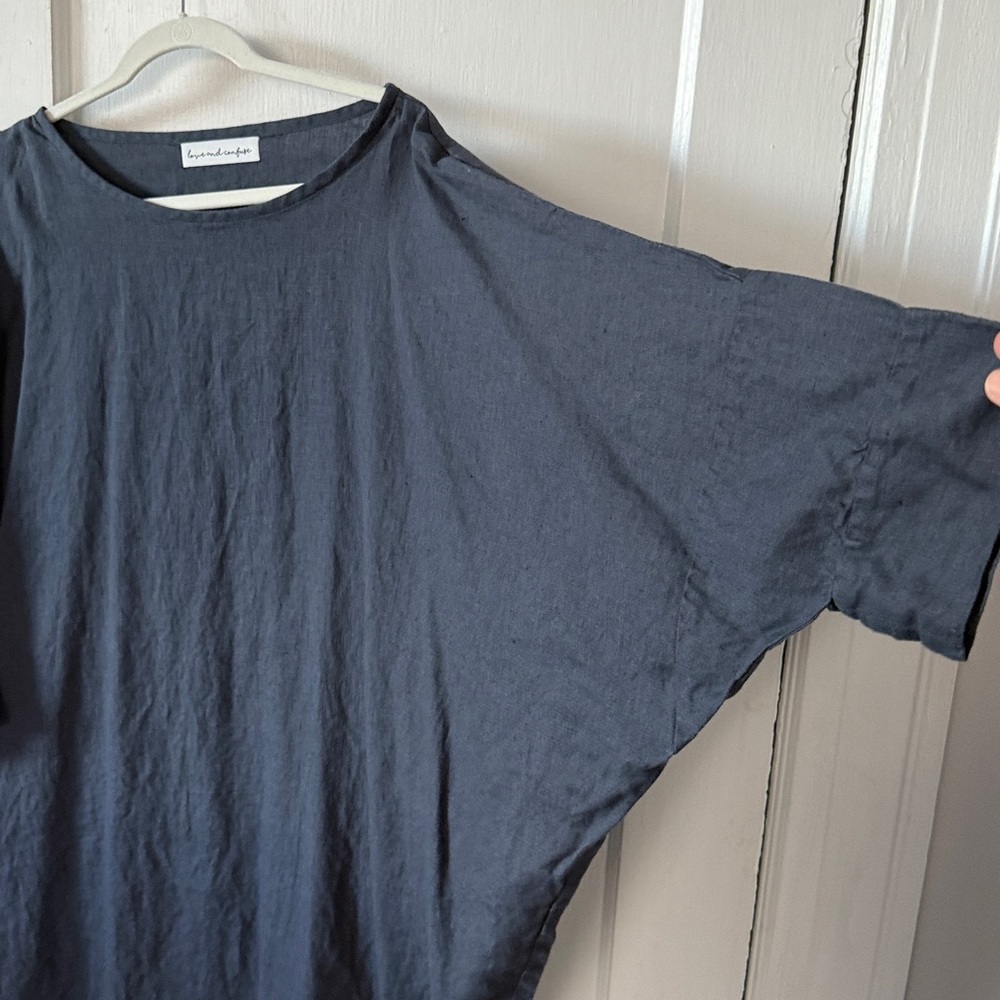 Gray Linen Oversized dolman sleeved Tunic Top